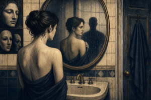 Bathroom dream interpretation illustration of privacy exposure relief and personal boundaries