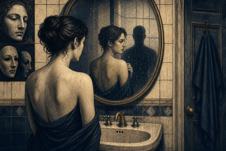 Bathroom dream interpretation illustration of privacy exposure relief and personal boundaries
