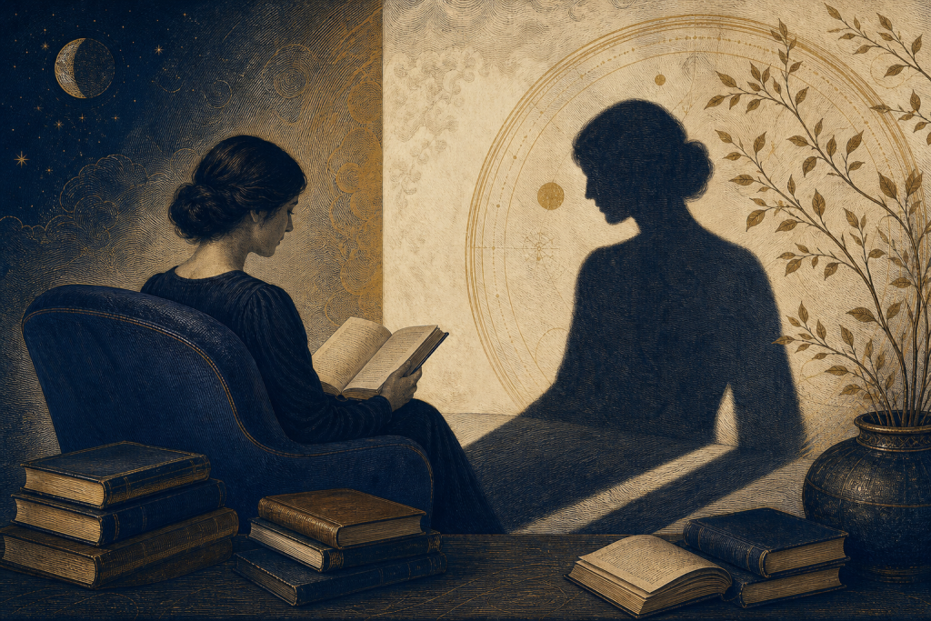 Ego and Archetype reading companion illustration of a reader encountering the shadow