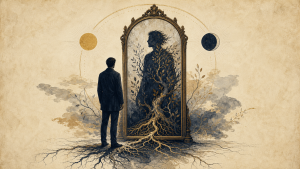 Jungian shadow self reflected in a mirror