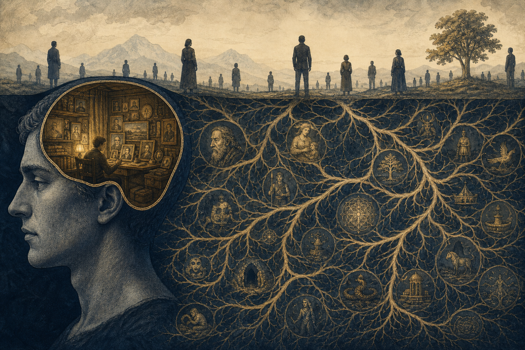 Personal unconscious compared with the shared archetypal roots of the collective unconscious