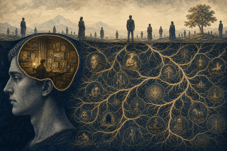 Personal unconscious compared with the shared archetypal roots of the collective unconscious