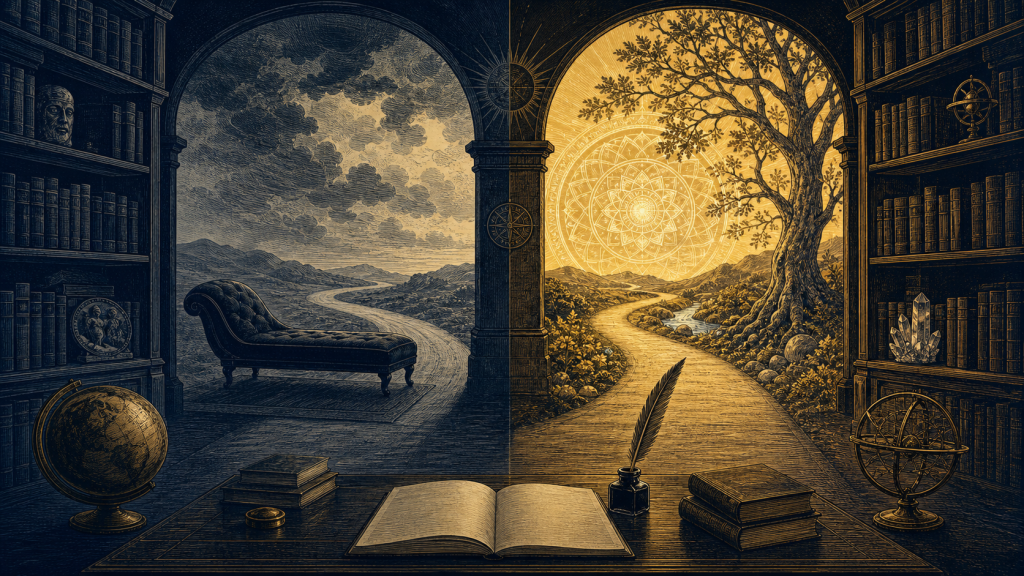Diverging paths symbolizing Jung’s developing theory of psychoanalysis